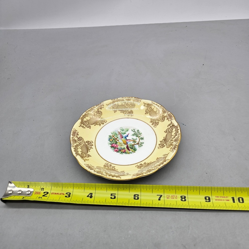 Vintage Foley Bone China Saucer Yellow Gold Filigree Bird of Paradise England